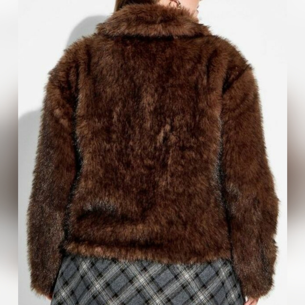 Wild Fable 3X Brown Faux Fur Jacket Plus Size Cozy Sherpa Teddy Coat Full Zip - Picture 3 of 13